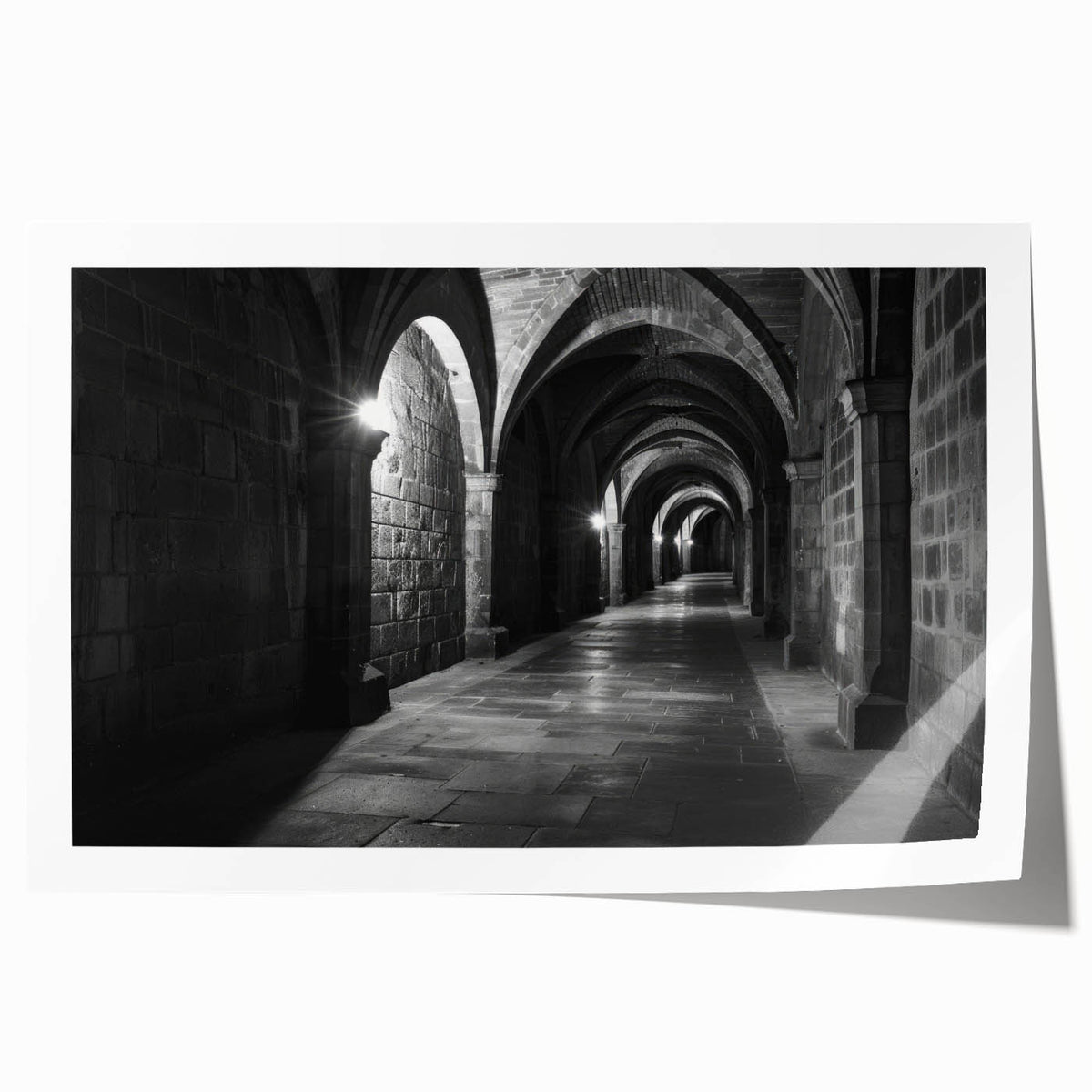 Arched architecture design in neutral tones on a large rolled canvas, suitable for dining room or bathroom wall decor.