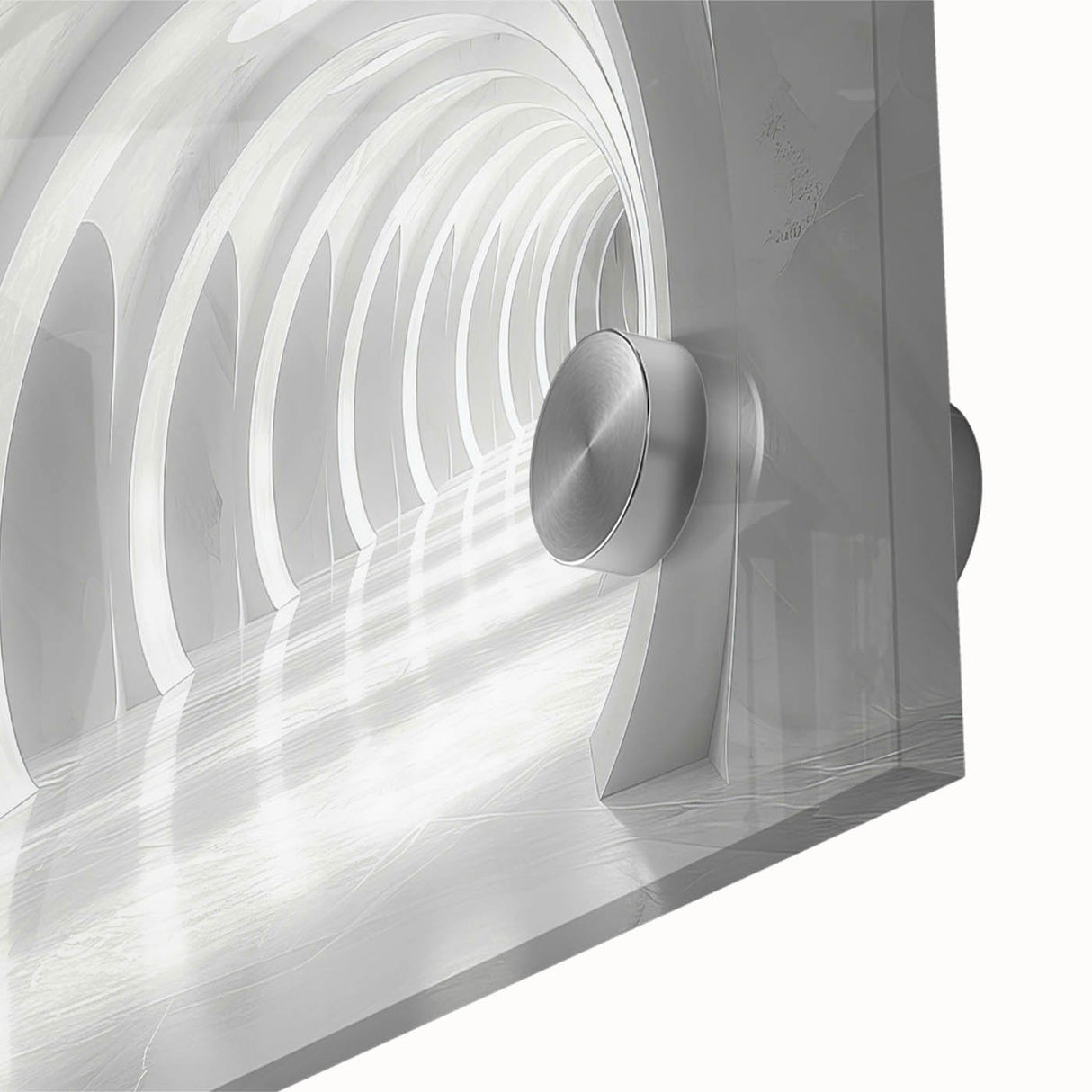 Mid-century modernist large abstract wall art on acrylic glass featuring arches in muted earth tones.