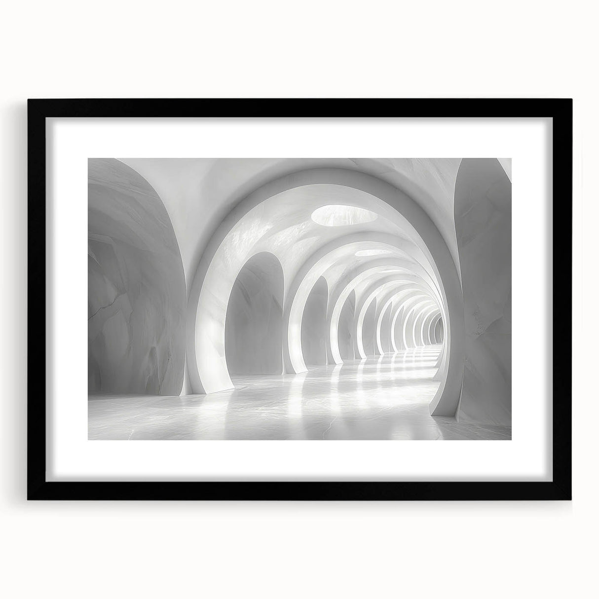 Abstract art print of colorful, textured arches on a large canvas, ideal for living room decor.