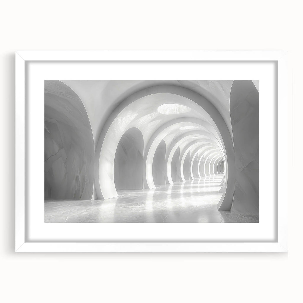 Extra large abstract art print featuring textured arch designs in neutral tones, framed, ideal for living room decor.