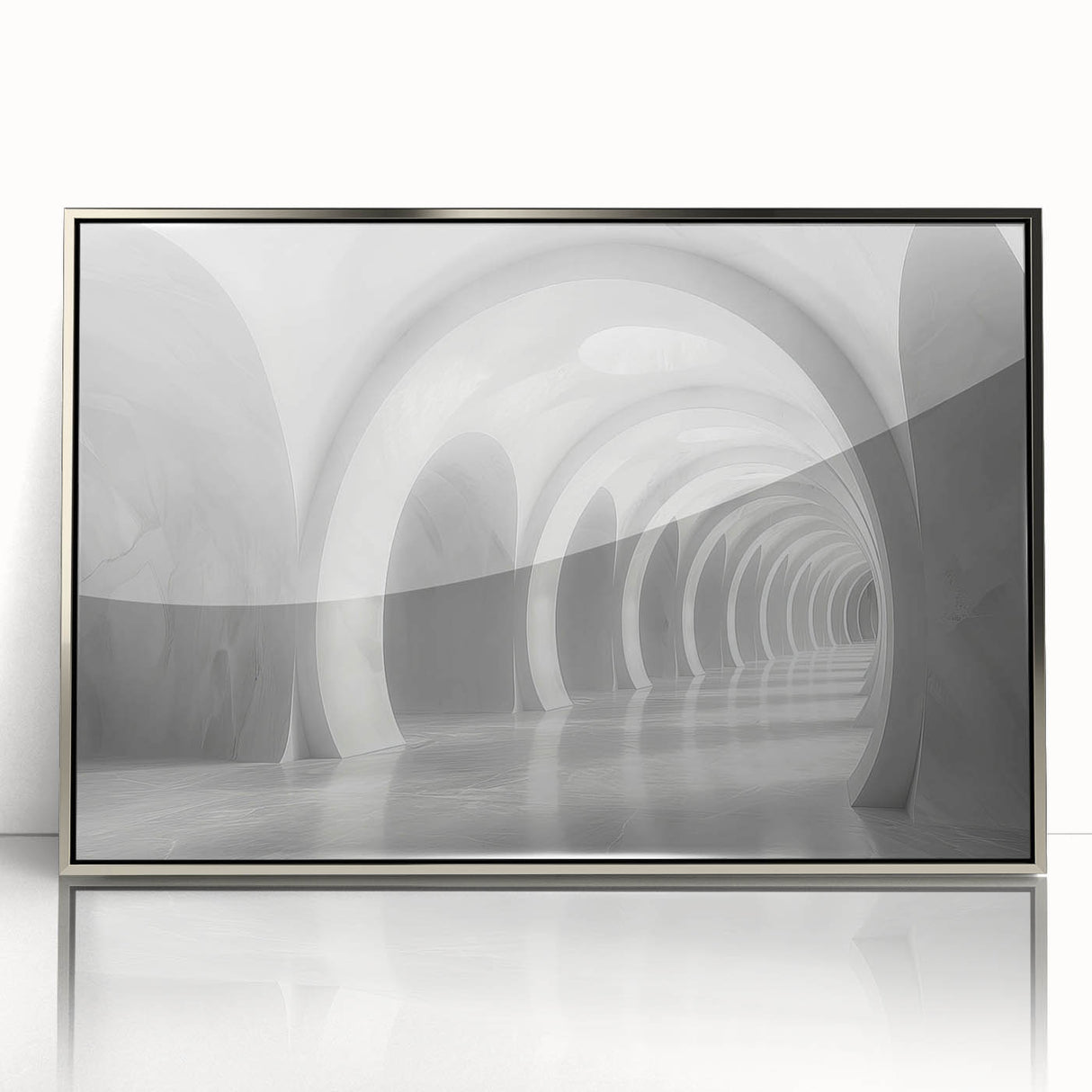 Art Deco poster featuring symmetrical silver arches on a framed acrylic, ideal for modern art wall decor in a nursery.