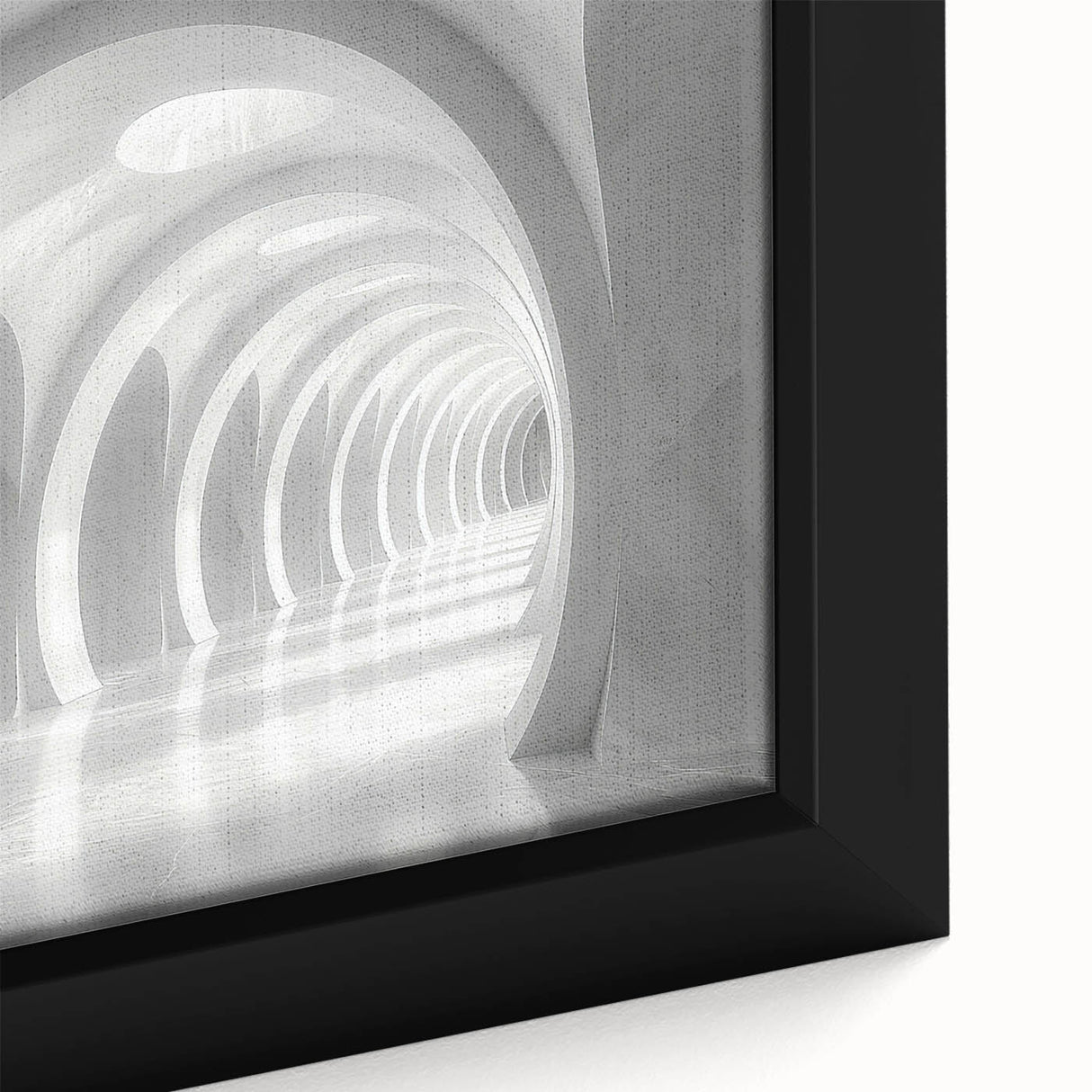 Extra large framed canvas featuring a black architectural design with colorful, textured art on arches.