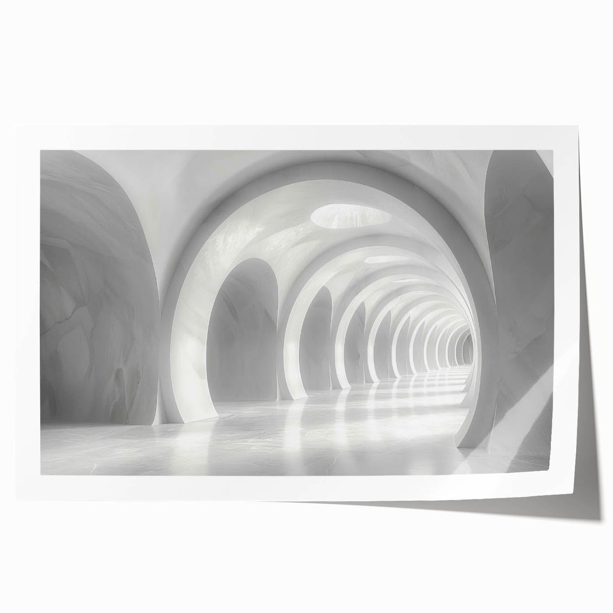 Extra large rolled print featuring symmetrical arch architecture in monochrome, ideal for art wall dining room.