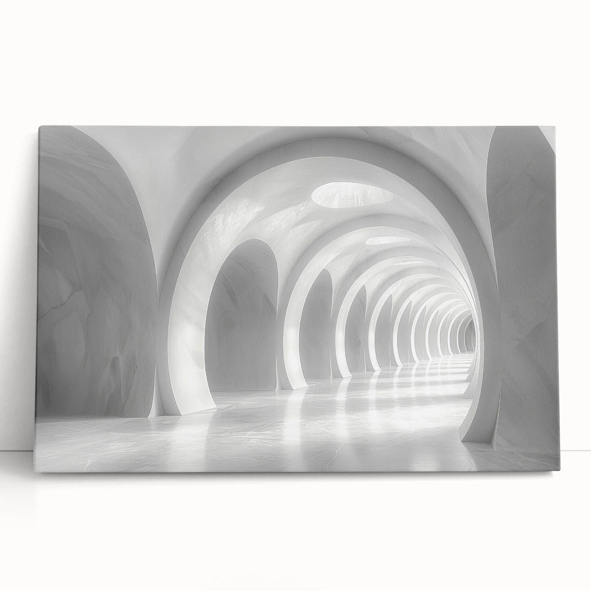 Black and white photo of architectural arches on a large stretched canvas, suitable for kitchen wall art or bedroom decor.