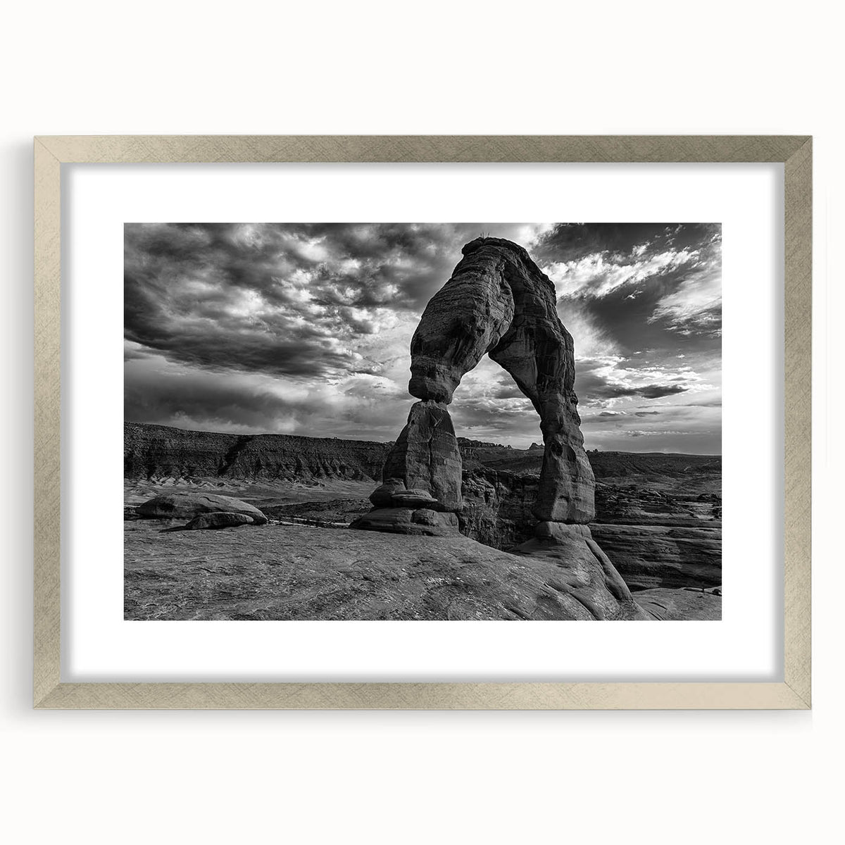 Abstract art print featuring textured arches in muted gray, extra large format ideal for living room decor.