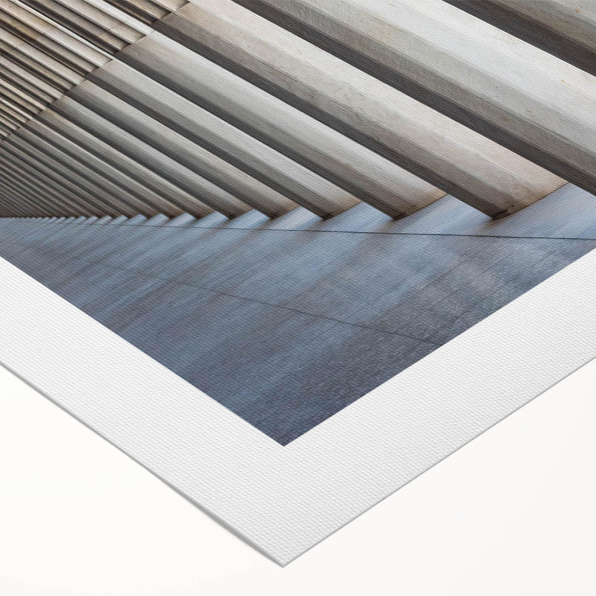 Art deco poster featuring symmetrical columns in muted beige, ideal for dining room wall art on rolled canvas.