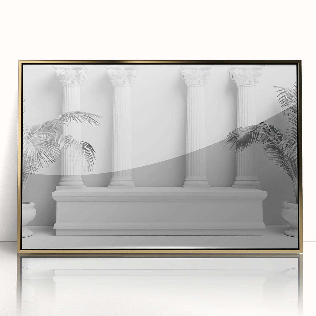 Framed acrylic print of mid-century modernist columns in gold tones, ideal for modern art wall decor.