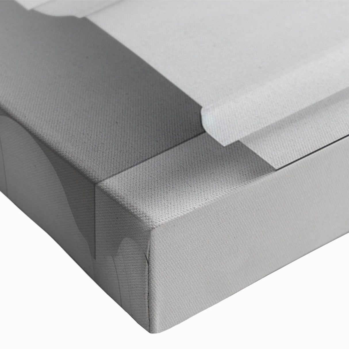 Large art of a black and white landscape painting featuring classical columns on a stretched canvas.