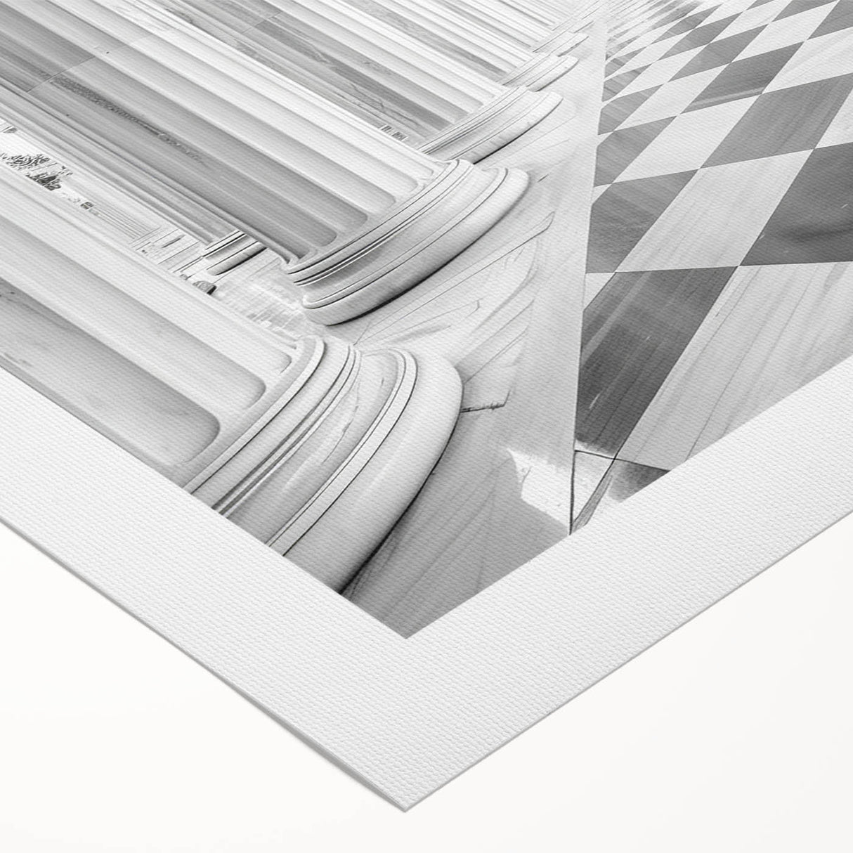 Art deco poster featuring a monochrome architectural column design on rolled canvas, suitable for dining room decor.