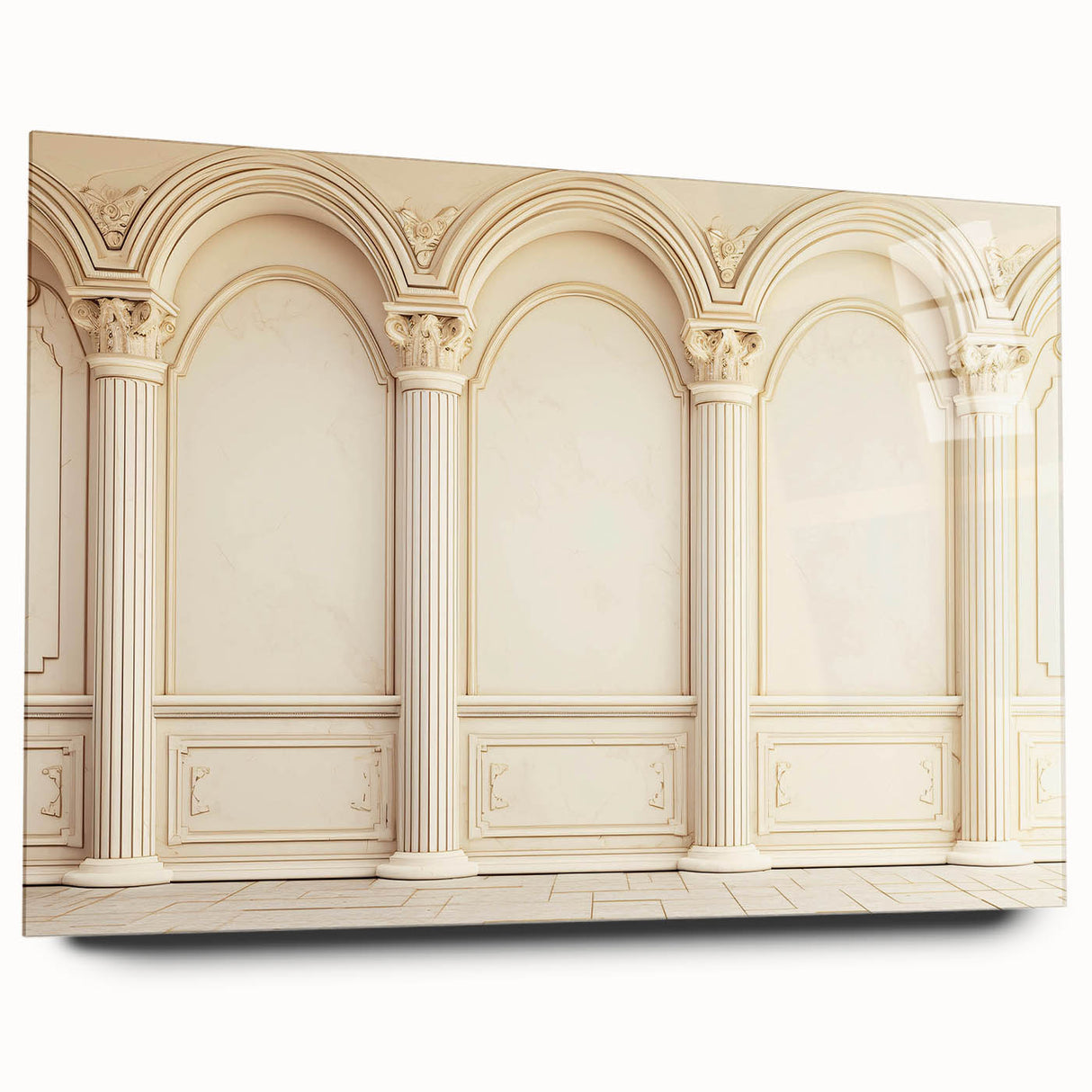 Acrylic print of large abstract columns in muted gray, ideal for bedroom or dining room art.