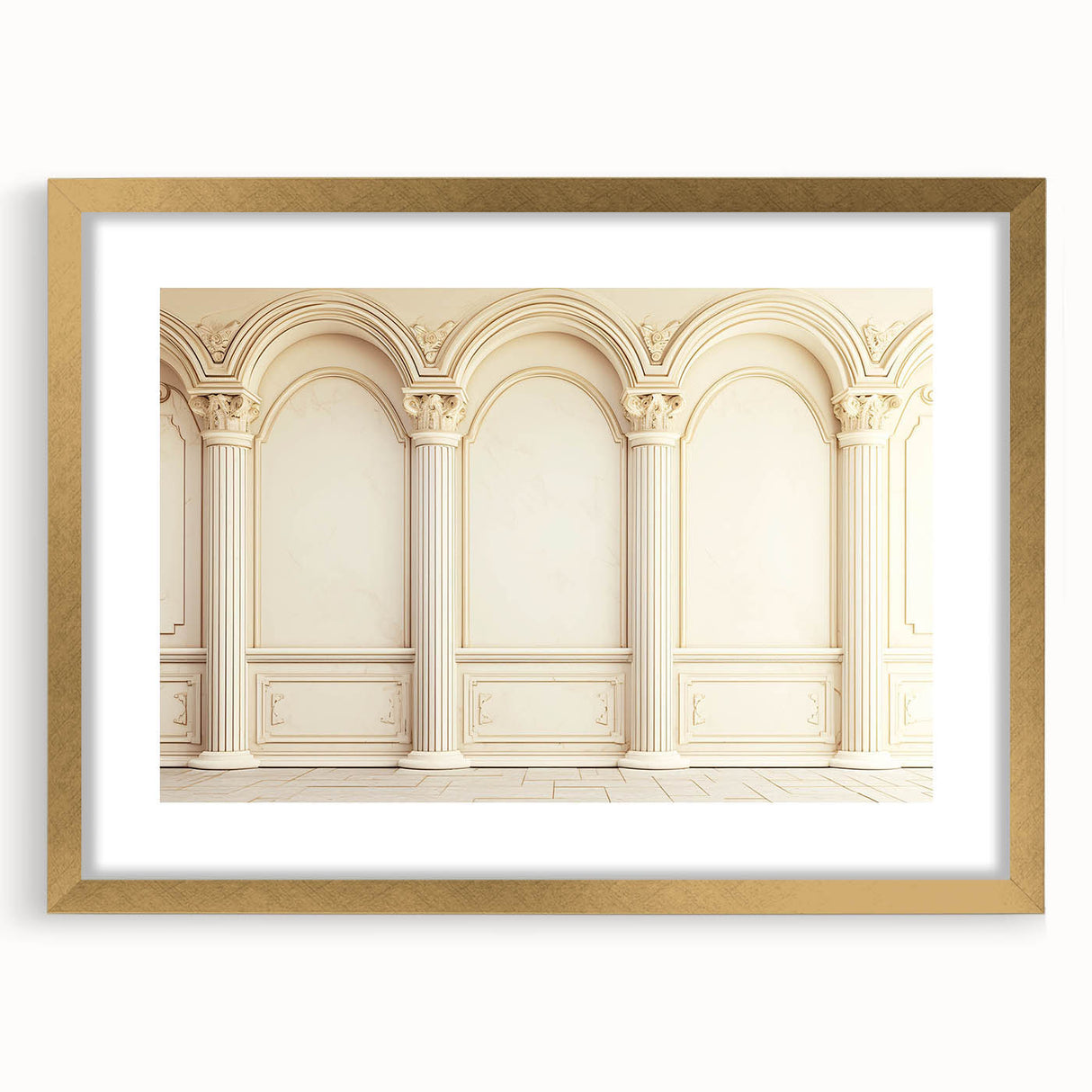 Extra large wall art featuring abstract art prints of textured columns in gold frame, ideal for living room decor.