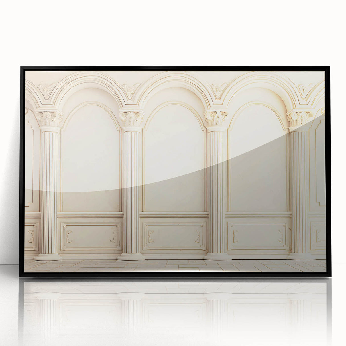 Large abstract wall art featuring bold black and white columns in a mid-century modernist style.