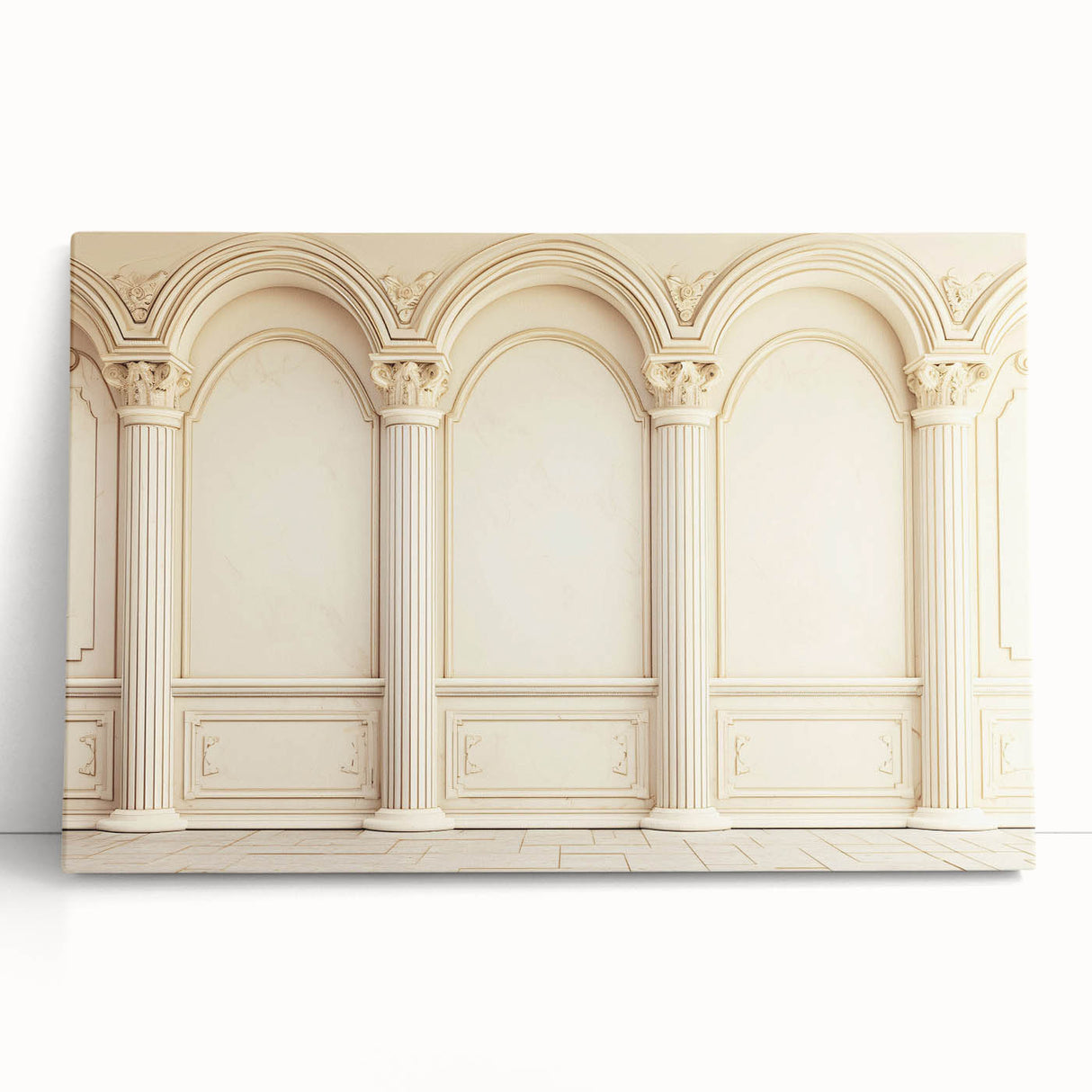 Black and white photo of classical columns on a large stretched canvas, suitable as kitchen wall art or for bedroom ambiance.