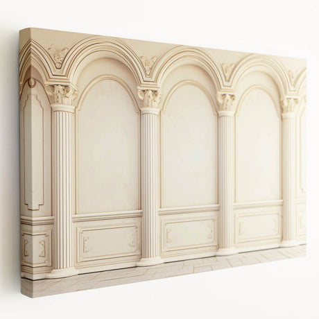 Large art print of classical architecture columns in muted beige tones on stretched canvas, suitable for kitchen wall decor.