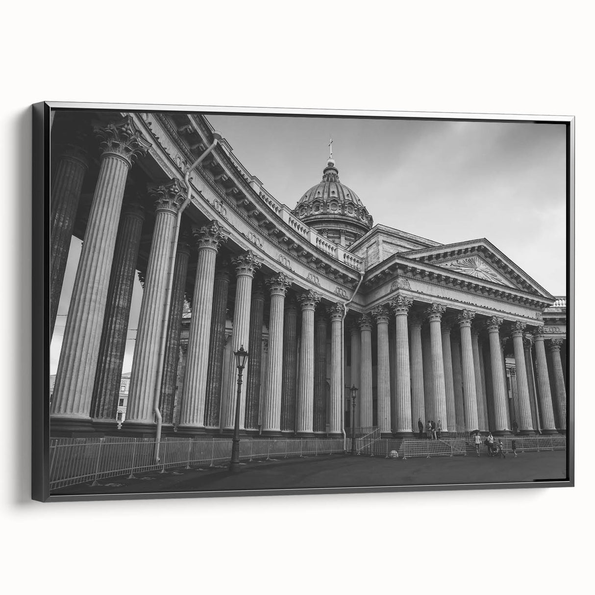 Black and white framed canvas of vintage-style architectural columns, ideal for bedroom wall decor.