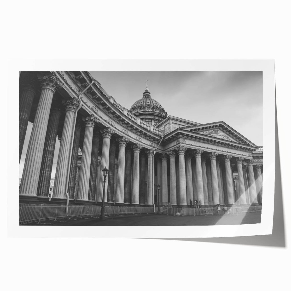 Rolled print of Greco-Roman columns in muted earth tones, suitable for art wall dining room.