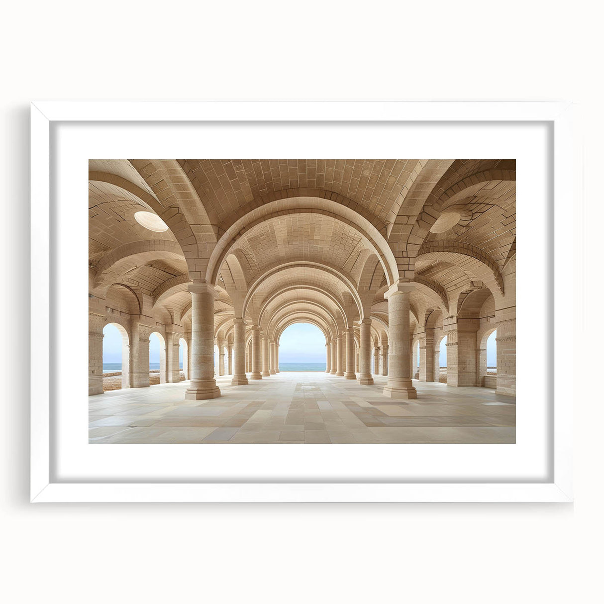 Abstract art print featuring a series of vertical columns in muted gray, ideal for modern bedroom or dining room decor.