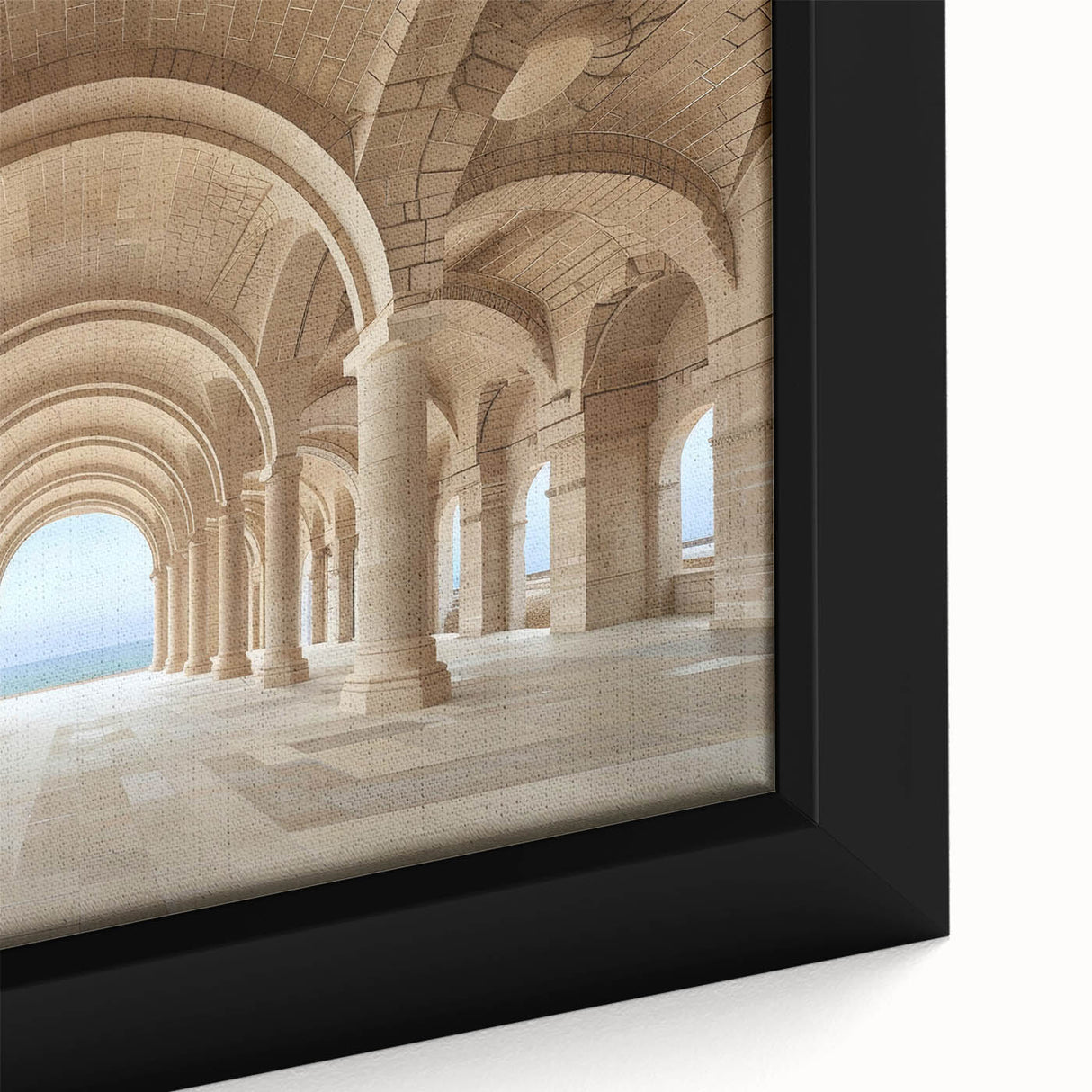 Close-up of black wall art featuring textured columns in vibrant colors on a large framed canvas.