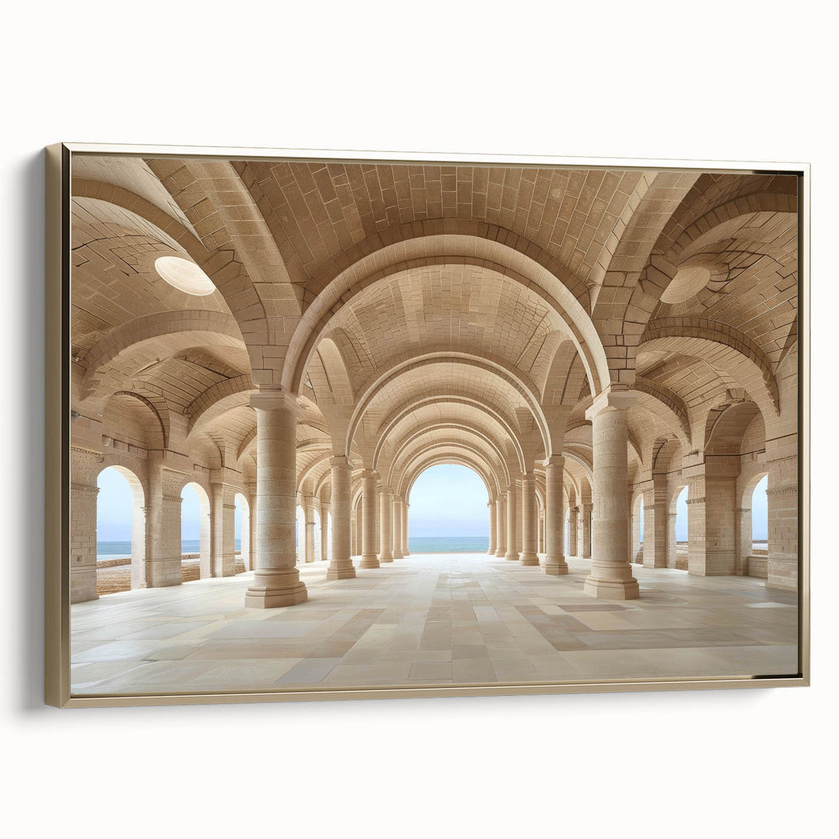 Framed canvas featuring a vintage poster art style depiction of architectural columns in black, ideal for bedroom wall decor.