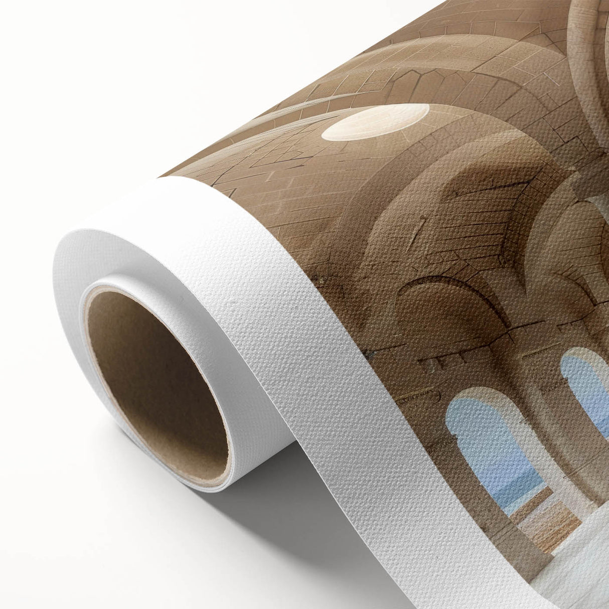 Art Deco style poster featuring symmetrical columns in muted beige tones, on rolled canvas, ideal for nursery wall art.