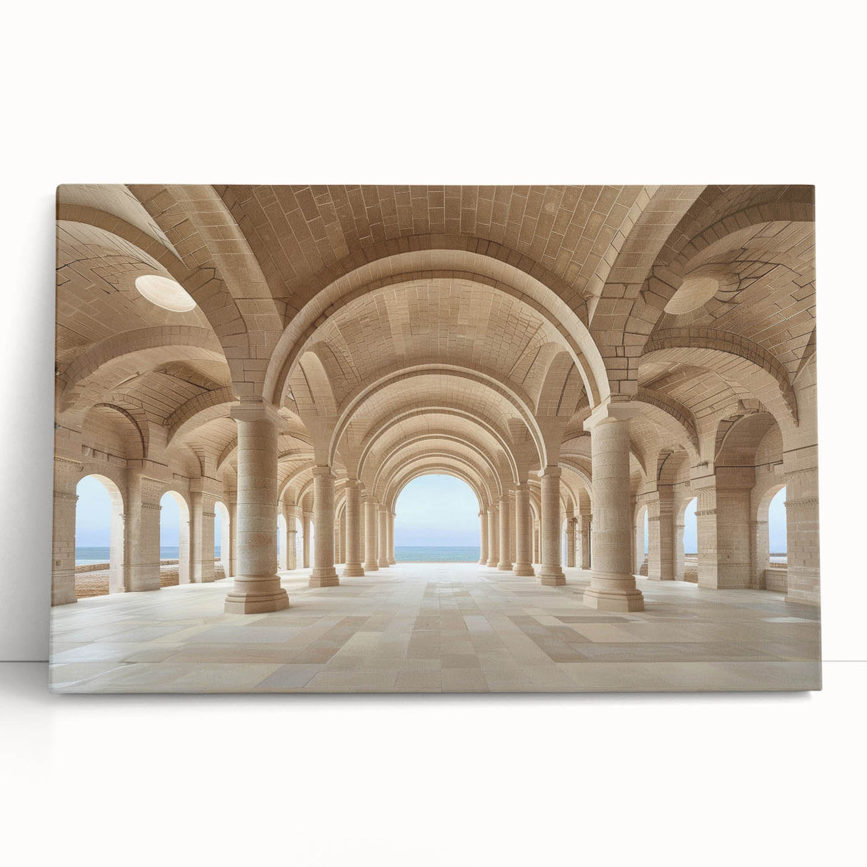 Black and white photo of classical columns on stretched canvas, ideal for kitchen wall art or bedroom ambiance.