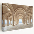 Side view of a large stretched canvas featuring a grayscale architectural column design, suitable for kitchen wall art.