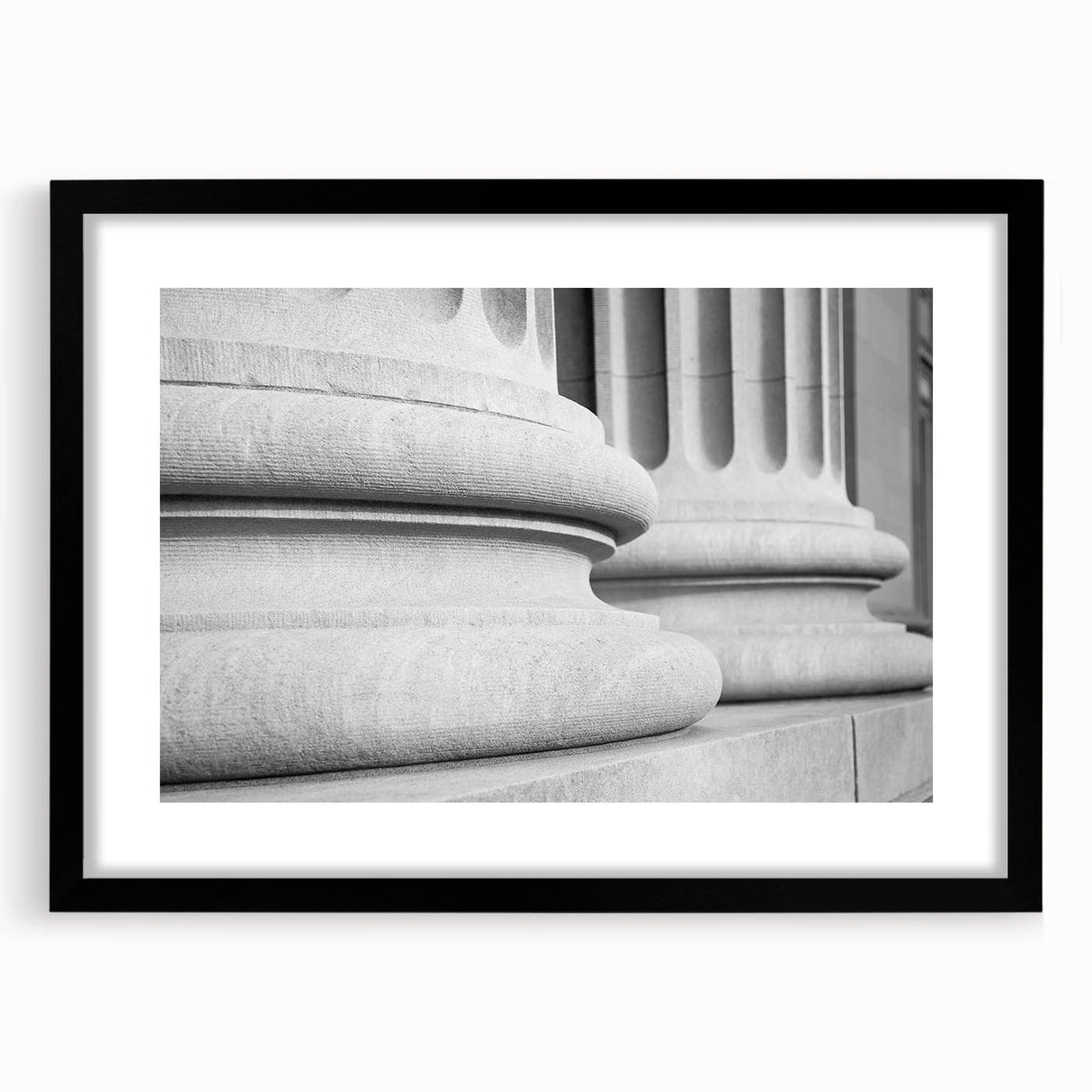 Extra large, abstract art print featuring colorful, textured columns design on a black framed canvas.