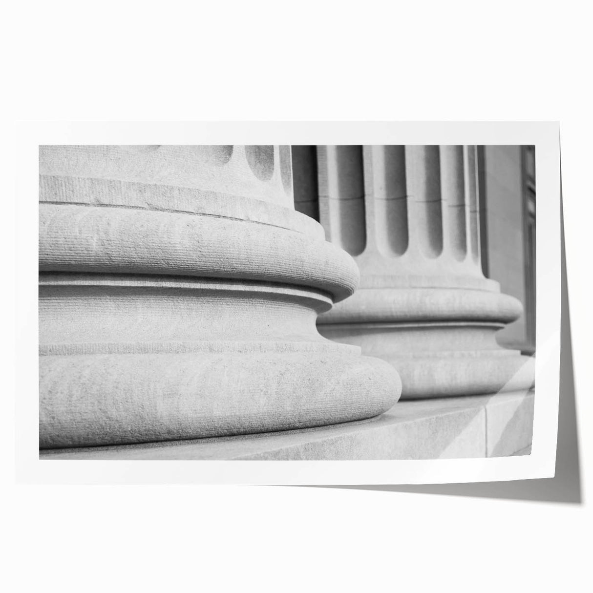 Extra large rolled print featuring a floral design with classical architecture and columns in muted earth tones.