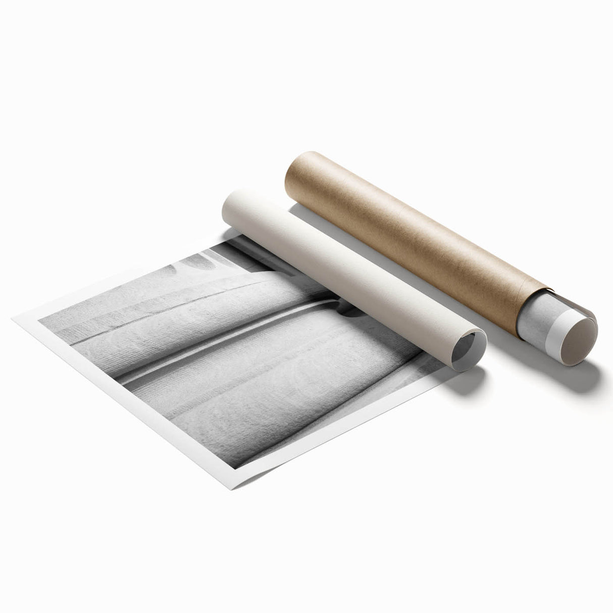 Extra large rolled print featuring a floral design on classical architecture columns, in muted earth tones.