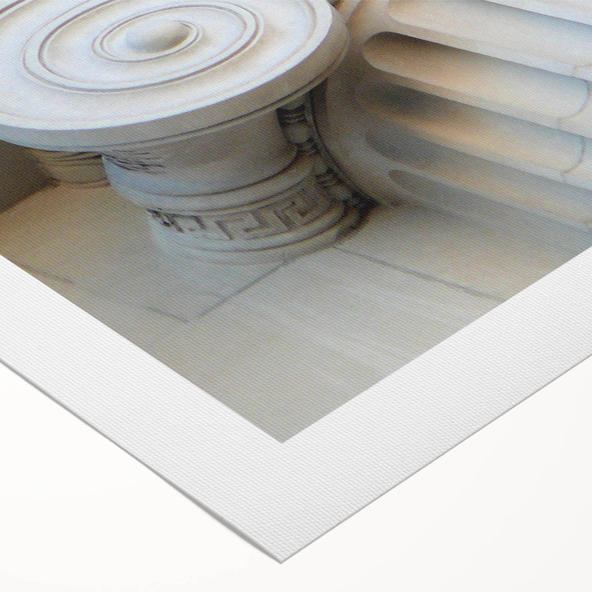 Art deco poster featuring symmetric column designs in monochrome shades, printed on rolled canvas.