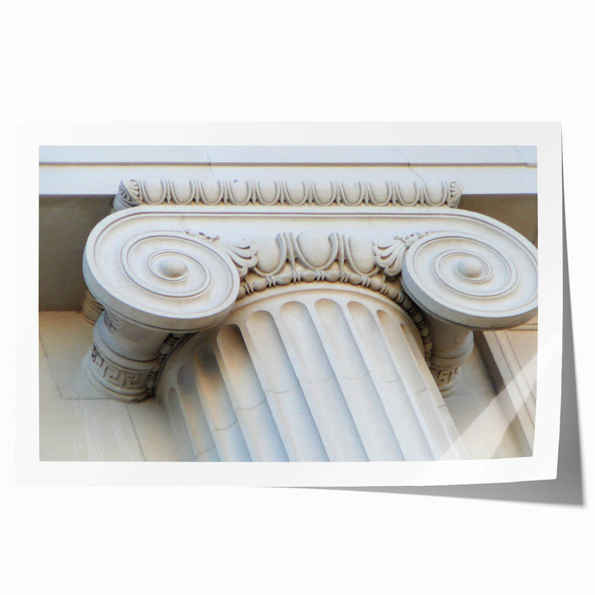 Extra large rolled print featuring a detailed illustration of classical architectural columns in muted earth tones.