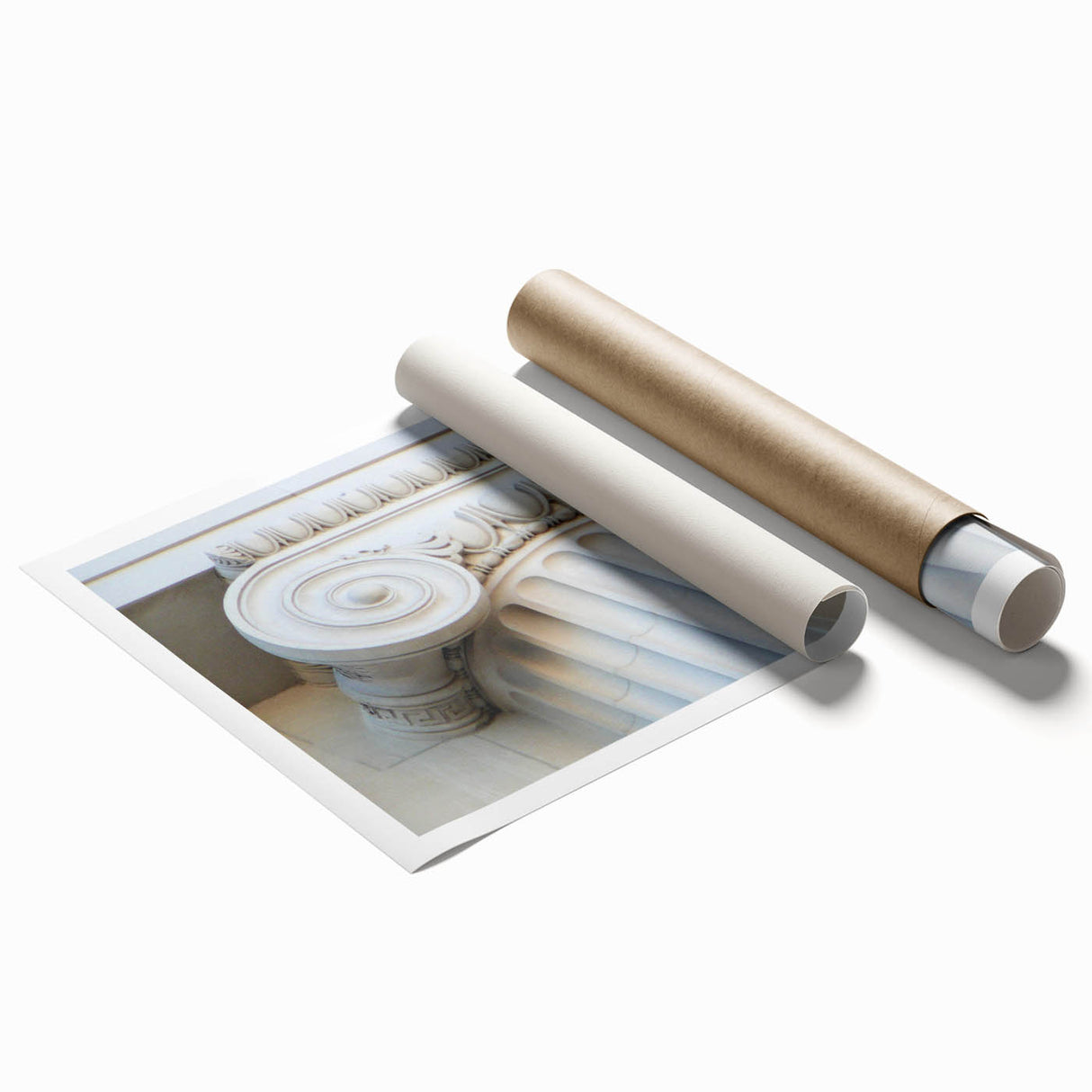 Extra large rolled print featuring a detailed floral design on classical architecture columns.