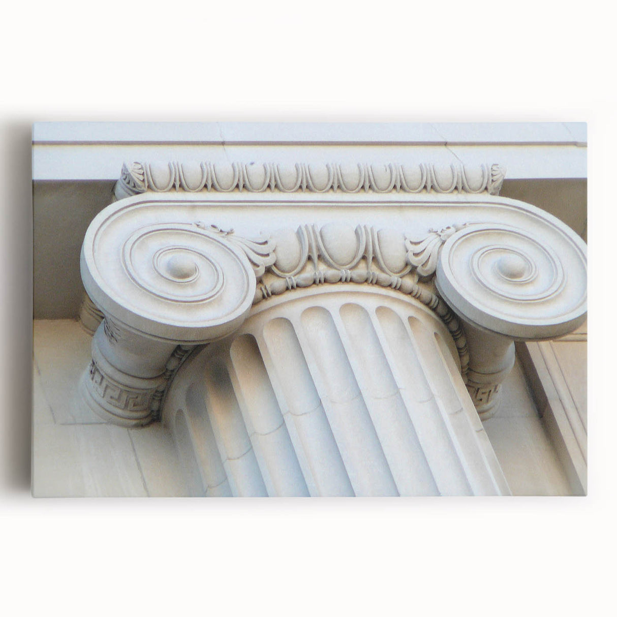 Black and white photo of classical columns on stretched canvas, suitable for kitchen wall art.