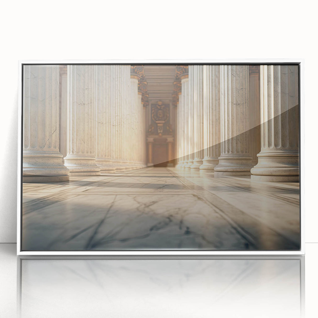 Art deco poster featuring white architecture columns design on a framed acrylic, ideal for modern nursery wall art.