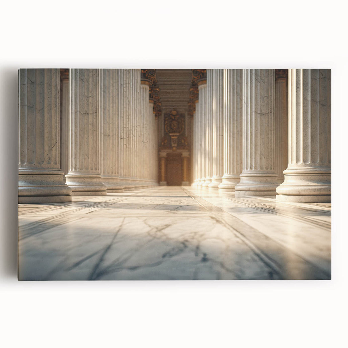 Black and white photograph of classical columns on stretched canvas, suitable for kitchen wall art.