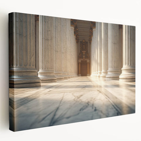 Stretched canvas featuring a series of classical architectural columns in grayscale, ideal for kitchen wall art.