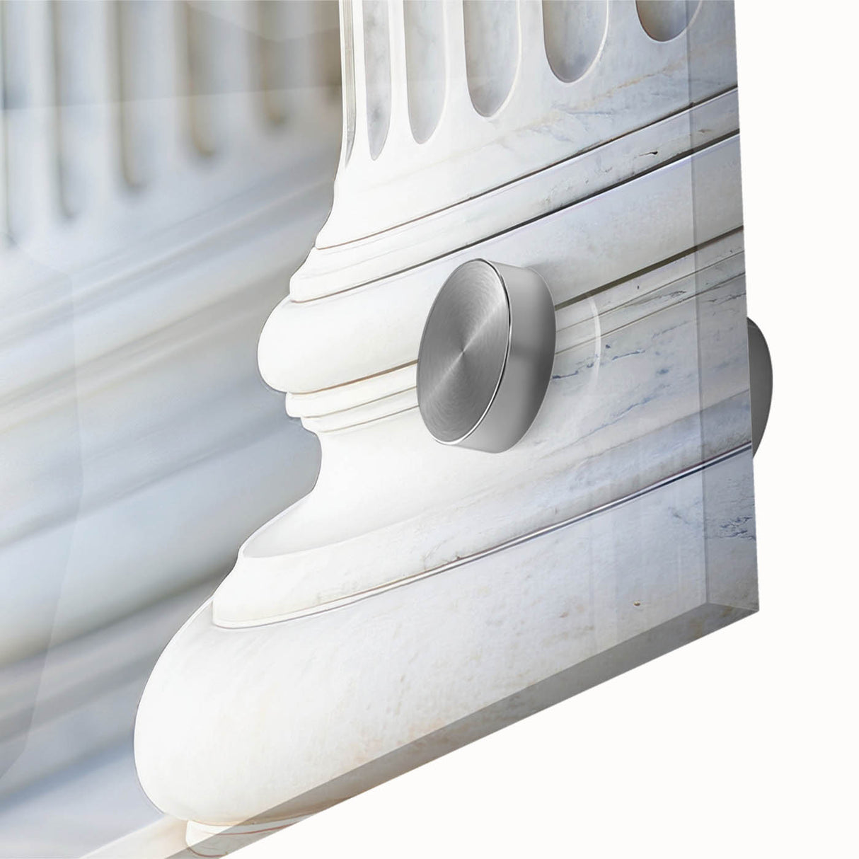 Mid-century modernist large abstract wall art featuring close-up of columns in muted earth tones on acrylic glass.