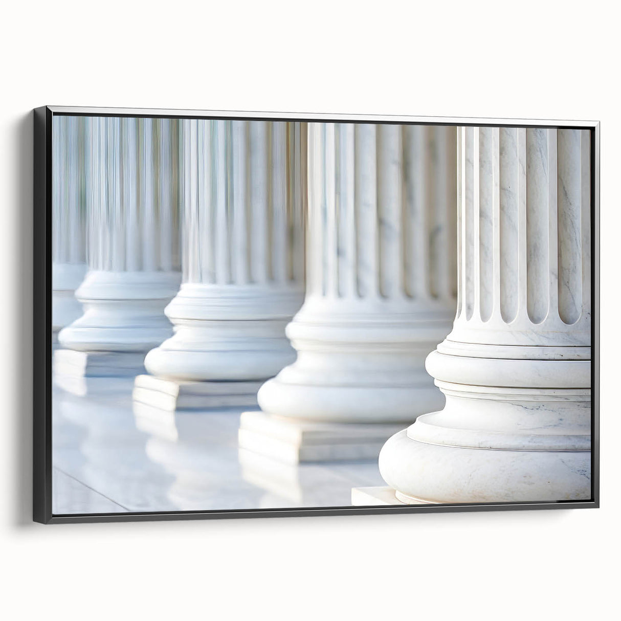 Black and white wall art featuring vintage poster art of architectural columns in landscape format, ideal for bedroom decor.