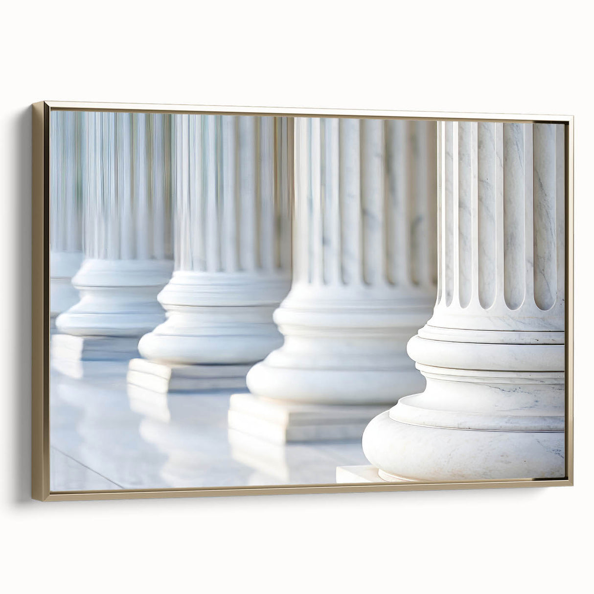 Framed canvas featuring black and white vintage poster art of architectural columns, ideal for bedroom wall decor.