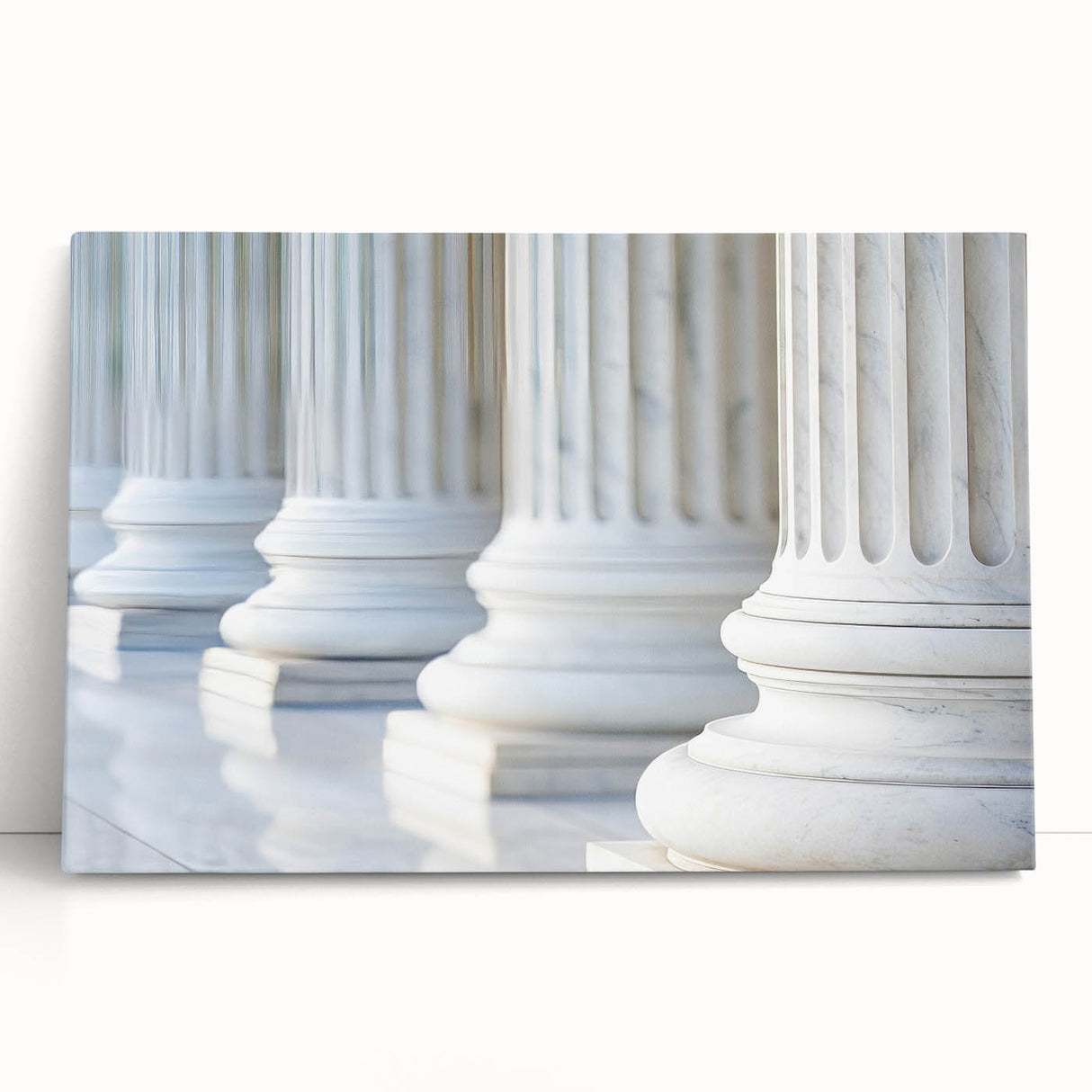 Black and white photo of classical columns on stretched canvas, ideal for kitchen wall art or bedroom decor.