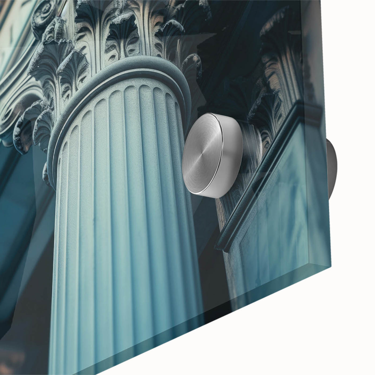 Mid-century modernist abstract art on acrylic glass, featuring large, geometric shapes in muted earth tones.