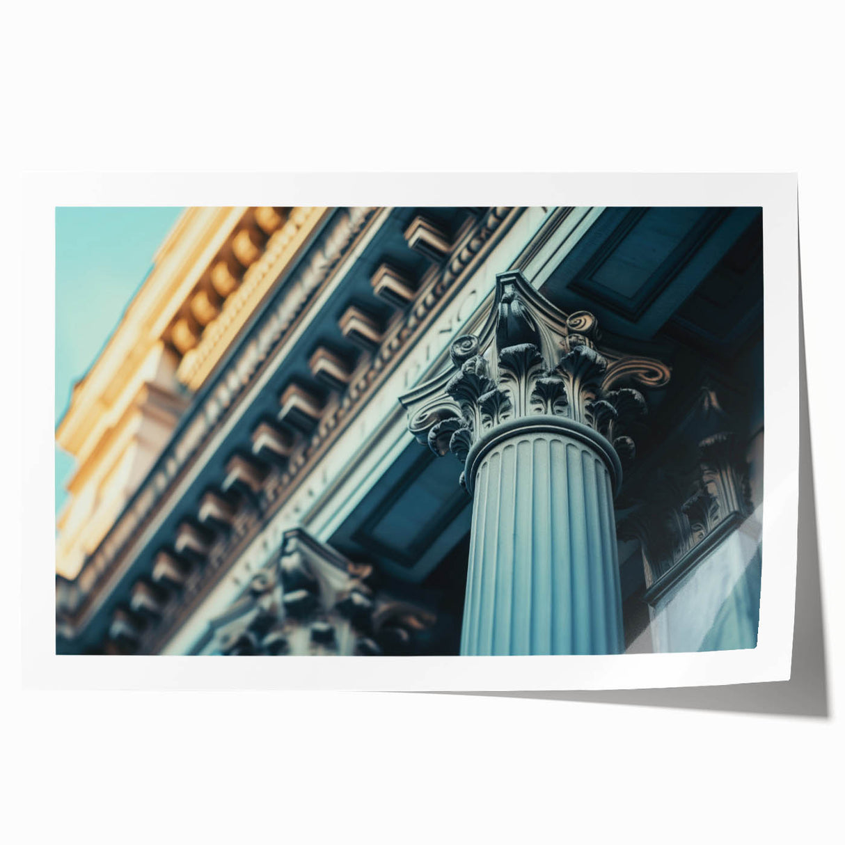 Extra large rolled print featuring a classical architecture design with detailed columns in muted earth tones.