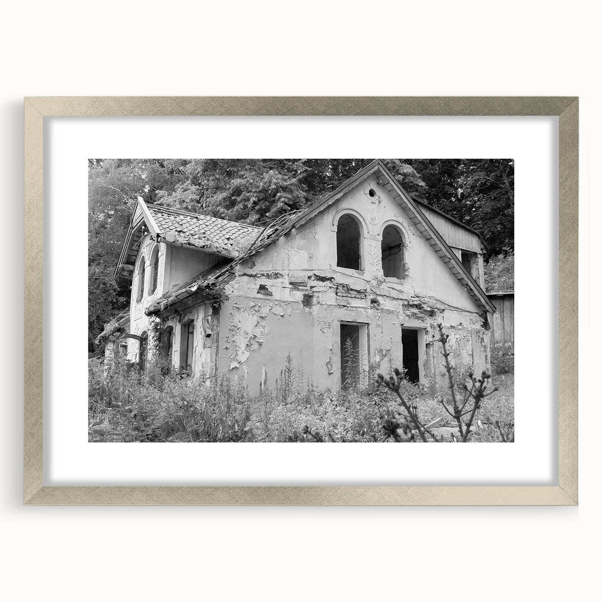 Textured abstract art print in muted gray and silver tones on a framed canvas, ideal for modern bedroom ambiance.