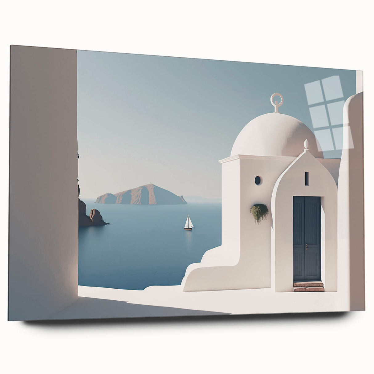 Large abstract wall art on acrylic glass depicting architectural domes in muted earth tones.