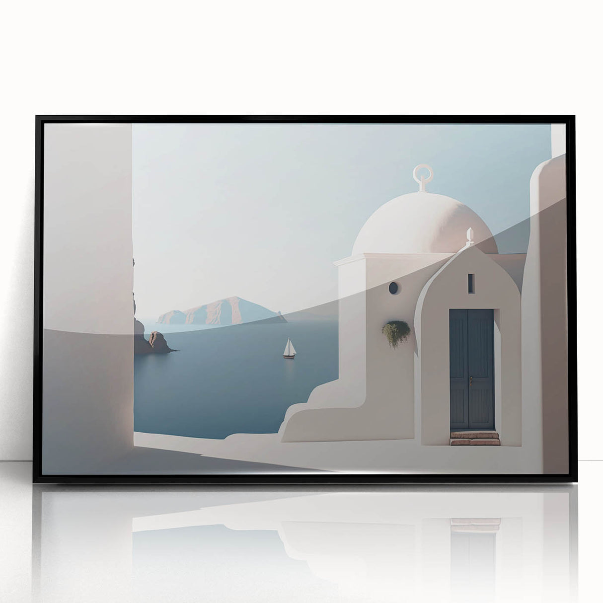 Large abstract wall art featuring mid-century modernist domes in muted gray and black tones, acrylic framed print.