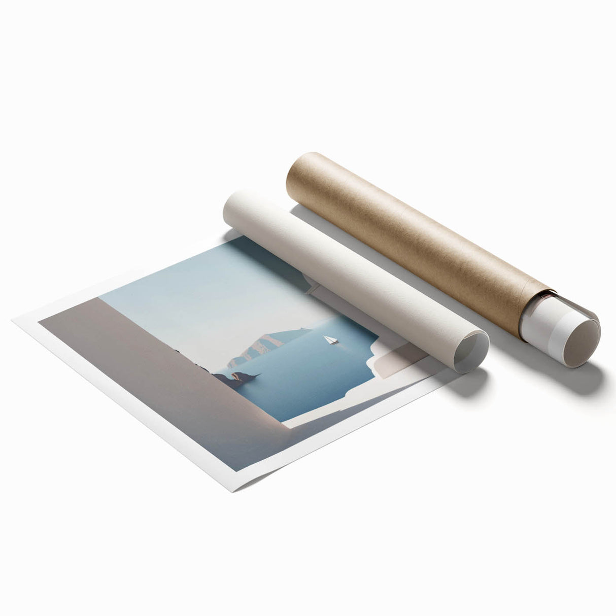 Extra large rolled print featuring a design of architectural domes in muted beige and white tones.