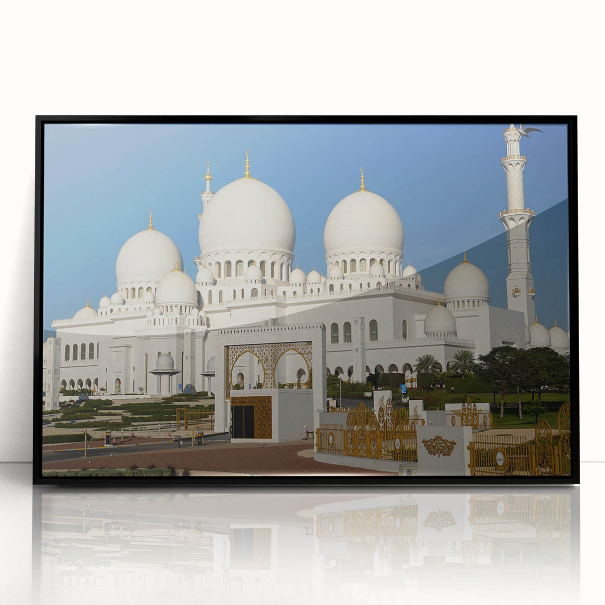 Large abstract wall art featuring geometric shapes in muted earth tones on a framed acrylic print.