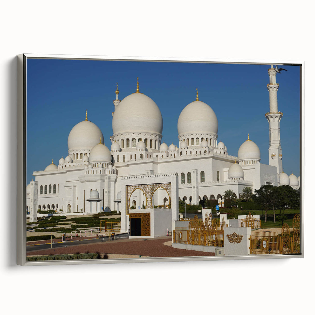 Framed canvas featuring a landscape of architectural domes in monochrome black, ideal for bedroom wall art.
