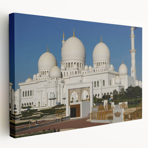 Large art print of architectural domes in muted beige and white on stretched canvas, ideal for kitchen wall art.