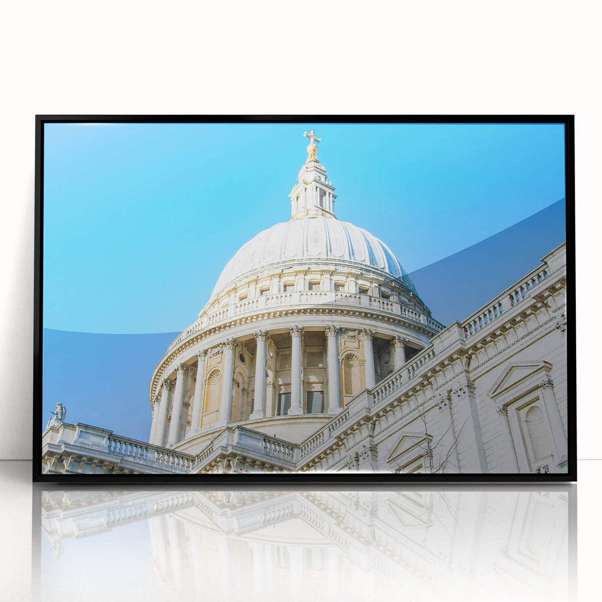 Large abstract wall art featuring black and white architectural domes on acrylic, framed in black.